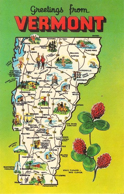 Vermont State Map Vintage Postcard Greetings We Vintage