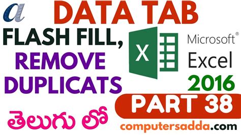 Ms Excel 2016 In Telugu 38flash Fill And Remove Duplicates