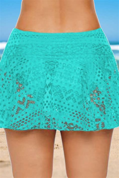 Women Crochet Lace Skirted Bikini Bottom Solid Short Swim Skirt