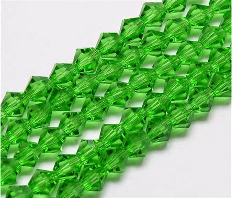 Bright Green Glass Beads 6x6mm Faceted Bicone Golden Age Beads