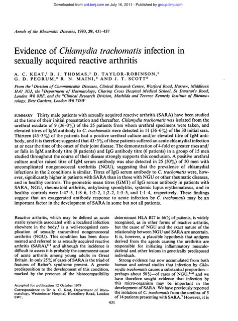 pdf evidence of chlamydia trachomatis in sexually acquired reactive arthritis