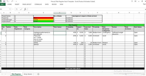 Risk Register Template For Excel