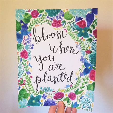 Flowers don't bloom where no seeds have been planted. Bloom where you are planted watercolor hand-lettered quote ...