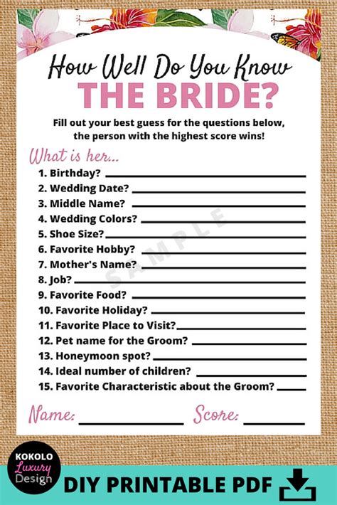 Printable How Well Do You Know The Bride Bridal Shower Game This Is An Awesome Weddin