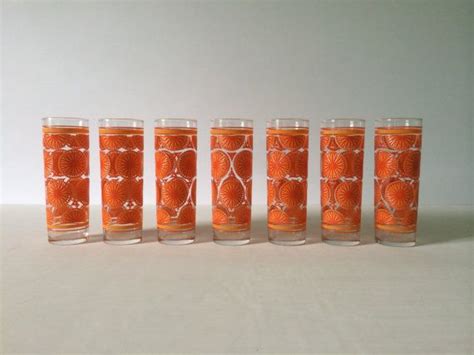 Vintage Tall Orange Drinking Glasses Set Of 7 Pasinski Washington