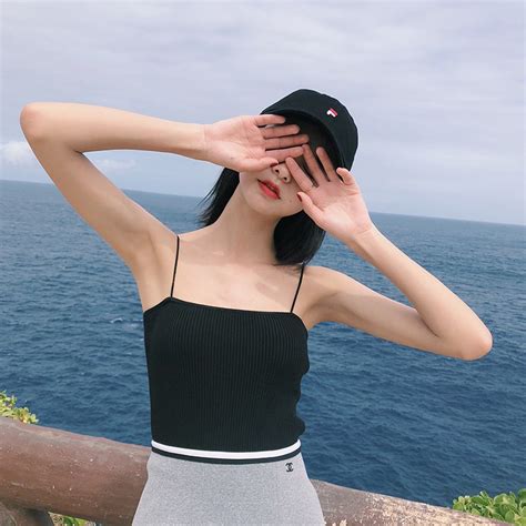 Ready Stockkorean Solid Color Slim Straight Thin Knit Pure Tank Camisoles Shopee Malaysia