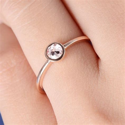 Bezel Set Morganite Ring Stacking Minimalist Anniversary Ring