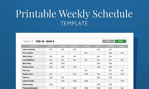 job scheduling spreadsheet   printable weekly