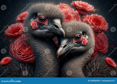 Valentines Day Cuddling Animals Emu Couple4 Generative Ai Stock