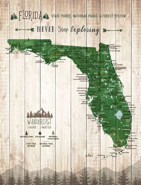 Florida State T State Parks Map Florida Wall Art State Etsy