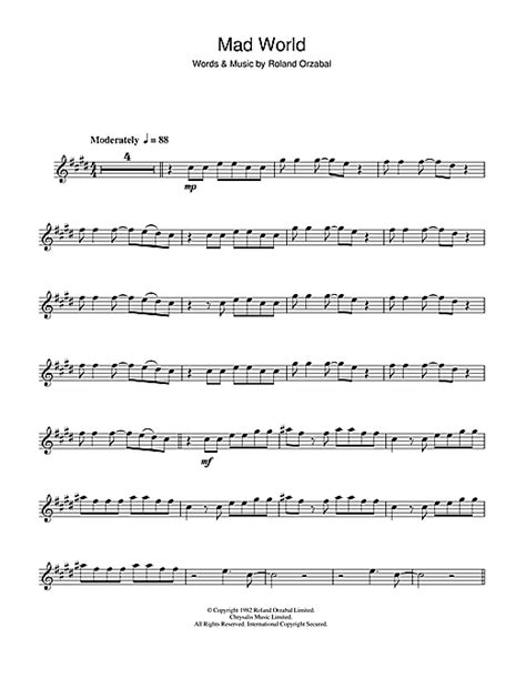 Tears For Fears Mad World Sheet Music And Printable Pdf Music Notes