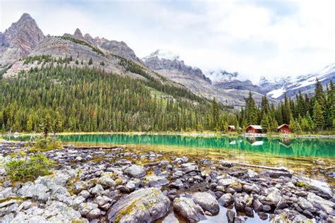 Lago O Hara En El Punto De Sargent En Las Rocas Canadienses Del Parque