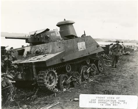Front View Of A Japanese Type 2 Ka Mi Amphibious Tank Near Ormoc In The