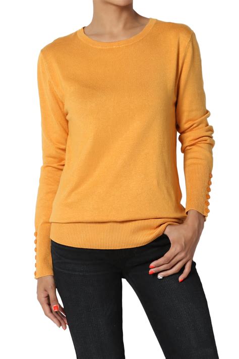Themogan Womens Crew Neck Button Long Sleeve Loose Fit Pullover Knit