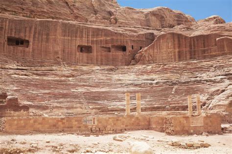 Roman Era Amphitheater Carved Into The Pink Sandstone At Petra Jordan