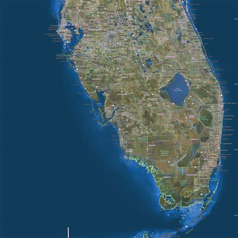 South Florida Satellite Map Print Aerial Image Poster Satellite Map