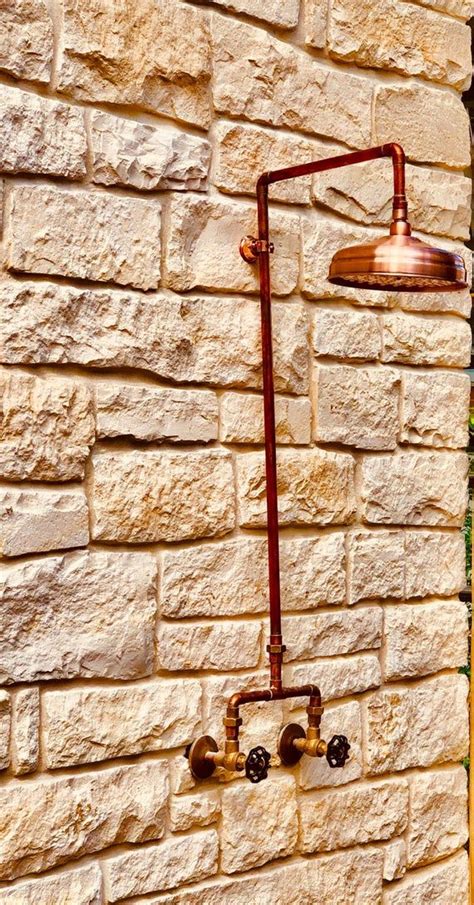 Copper Exposed Shower Unit With Brass Valves Etsy In Galvanized Shower Copper Shower