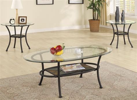 First, avoid coffee table books on coffee tables; Beveled Clear Glass Tops 3PC Table Set w/Slate Tiles Shelf
