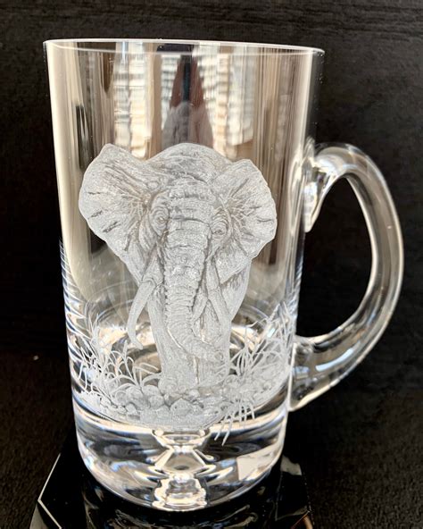 Hand Engraved Beer Mug Beer Glass Hand Engraved Glass Elephant
