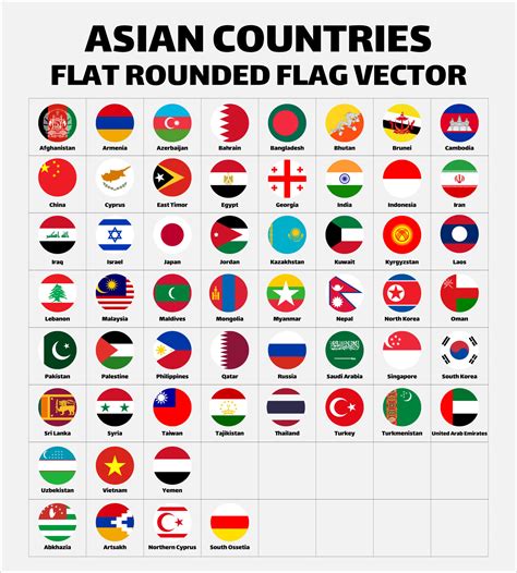 Asian Countries Flags Flat Rounded Vector 9571884 Vector Art At Vecteezy