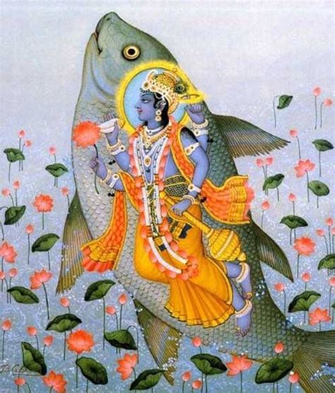 Matsya 1st Avatar Of Vishnu The Fish Indian Paintings Hindu Art