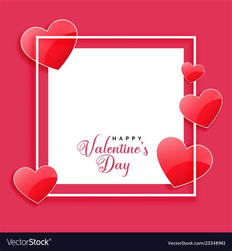 Happy Valentines Day Frame With Shiny Hearts Vector Image