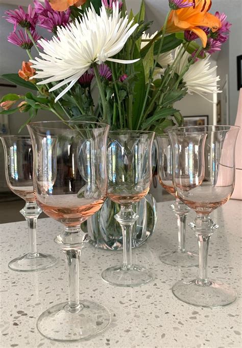 Pink Tulip Shaped Wine Glasses Denby Aurora Rose Vintage Hand Blown Crystal Barware Pink