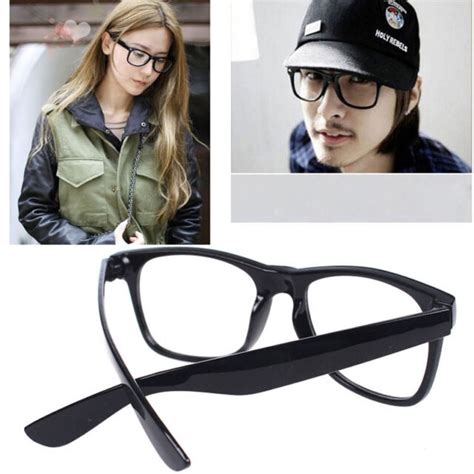 Men Women Black Retro Hipster Sunglasses Oversized Frame Nerd Geek Plain Glasses Ebay