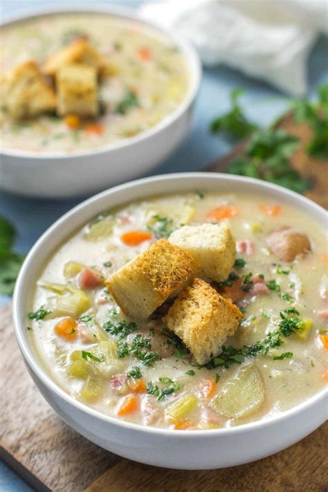 This Creamy Potato Ham And Leek Soup Is Rich Dairy Free And Comes