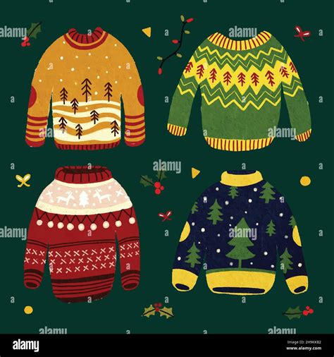 Hand Drawn Ugly Sweater Collection Vector Design Illustration Stock