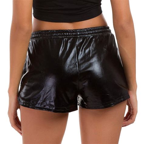 Nomeni Fashion Women High Waist Yoga Sport Pants Shorts Shiny Metallic Pants Leggings