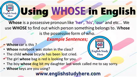 Using Whose In English Learn English Vocabulary English Study Learn
