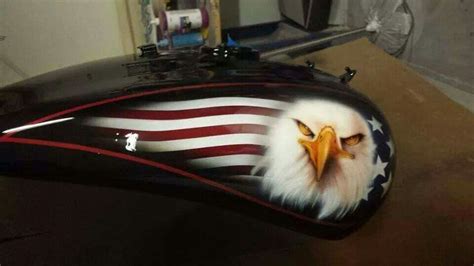 American Flag And Eagle Airbrushed On Motorcycle Tank By Air Fx