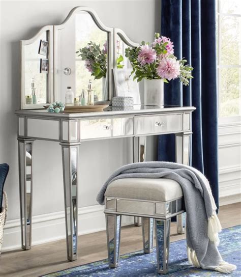 Mirrors that reflect your character. Lyra 2-Piece Mirrored Vanity & Stool Set - Blushing in ...