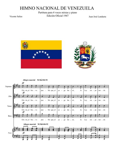 Himno Nacional De Venezuela Piano Y Coro Mixto Garganta Humana