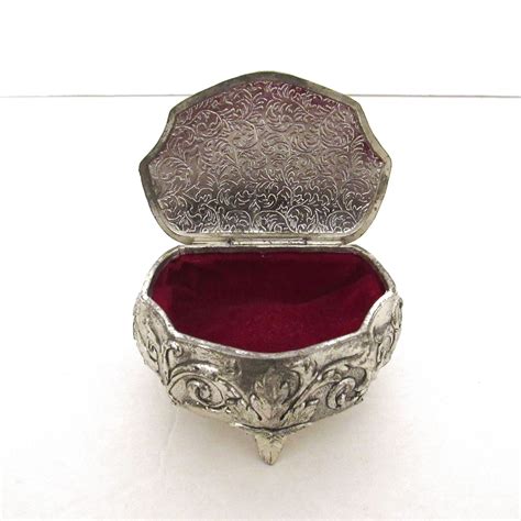 Silver Ring Box Vintage Jewelry Box With Red Felt Lining Etsy