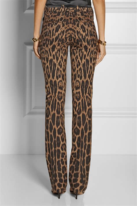 Roberto Cavalli Leopard Print Stretch Wool Pants In Black Lyst