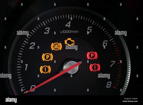 Tachometer With Warning Lights Illuminated Stock Photo Alamy