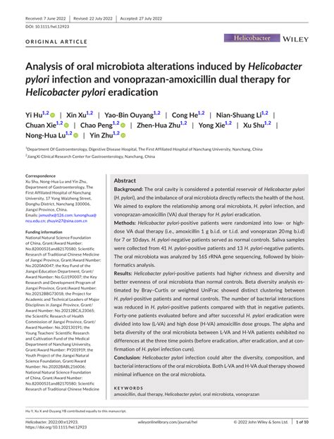 PDF Analysis Of Oral Microbiota Alterations Induced By Helicobacter