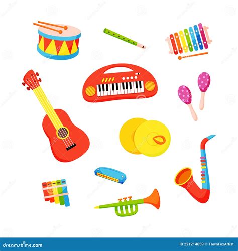 Vector Set Of Kids Musical Instruments Drawn In Cartoon Style Stock