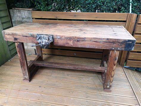 Vintage Industrial Carpenters Workbench Table Very Heavy And Solid