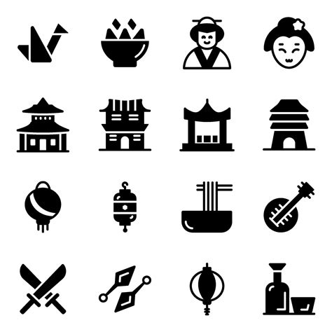 Conjunto De Iconos De Elementos De La Cultura Japonesa 2230640 Vector