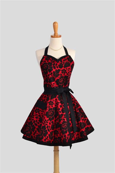 Sweetheart Retro Apron Sexy Kitchen Womens Apron In Red And Black F