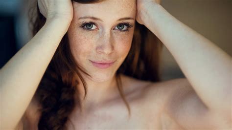 Wallpaper Face Women Redhead Depth Of Field Long Hair Blue Eyes Bare Shoulders Looking
