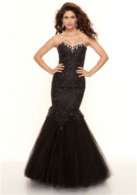 Trumpetmermaid Sweetheart Long Black Lace And Tulle Prom Dress With