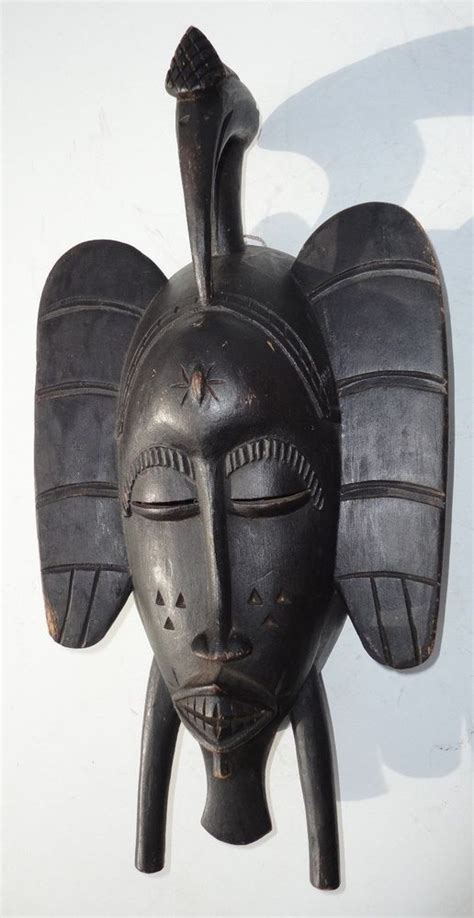 African Wood Mask Ivoirian Hand Carved Senufo Sculptural Mask With