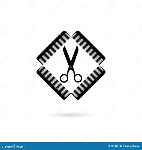 Black And White Comb And Open Scissors Silhouette Icon Stock Vector