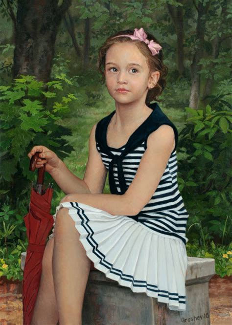 In The Park Slava Groshev Painting Portrait Of A Girl Umbrella Realism