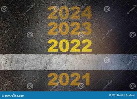 2021 2022 2023 And 2024 On Asphalt Road Surface With Marking Lines