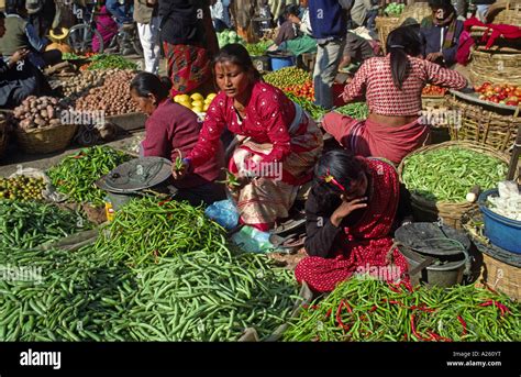 Nepali Women Sell A Wide Variety Of Produce In The Asan Market In